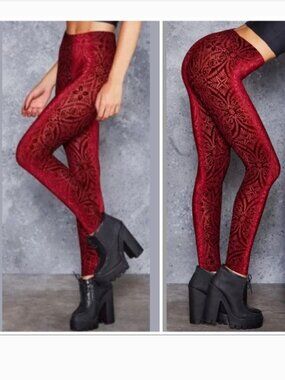 BlackMilk Burned Velvet Wine Leggings MED